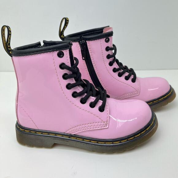 Dr. Martens 1460 Classic Patent Leather Pale Pink Kid's Combat Boots - Picture 1 of 11